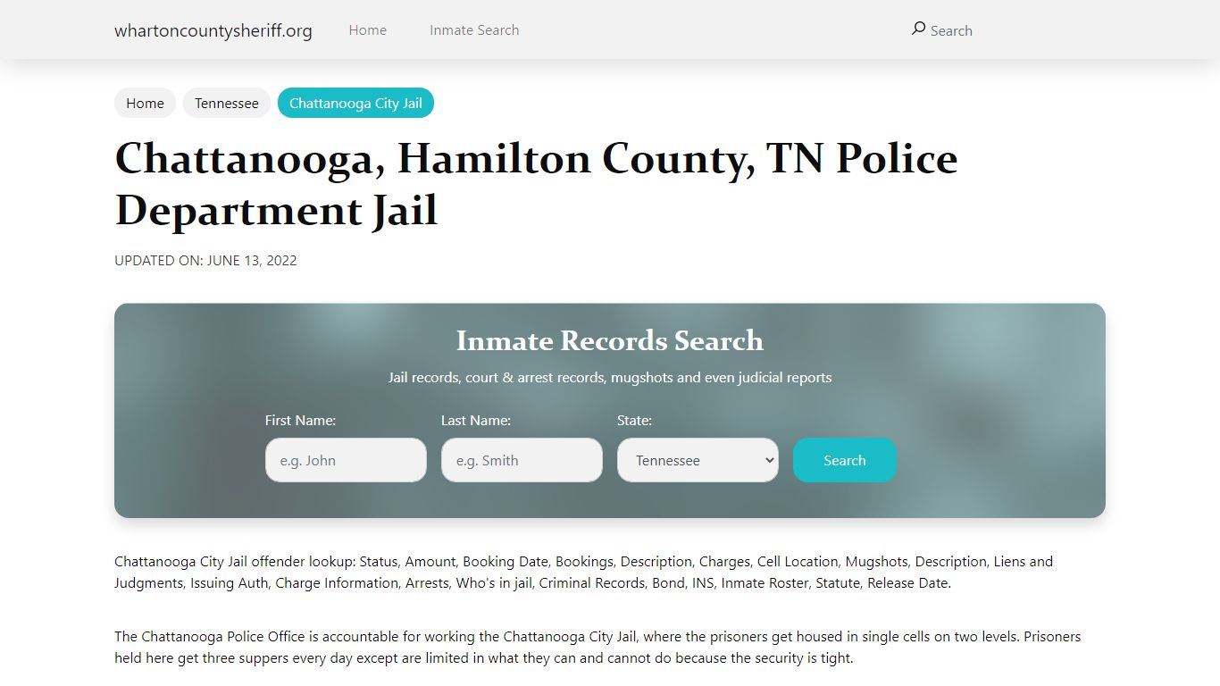 Chattanooga, TN City Jail Inmates, Arrests