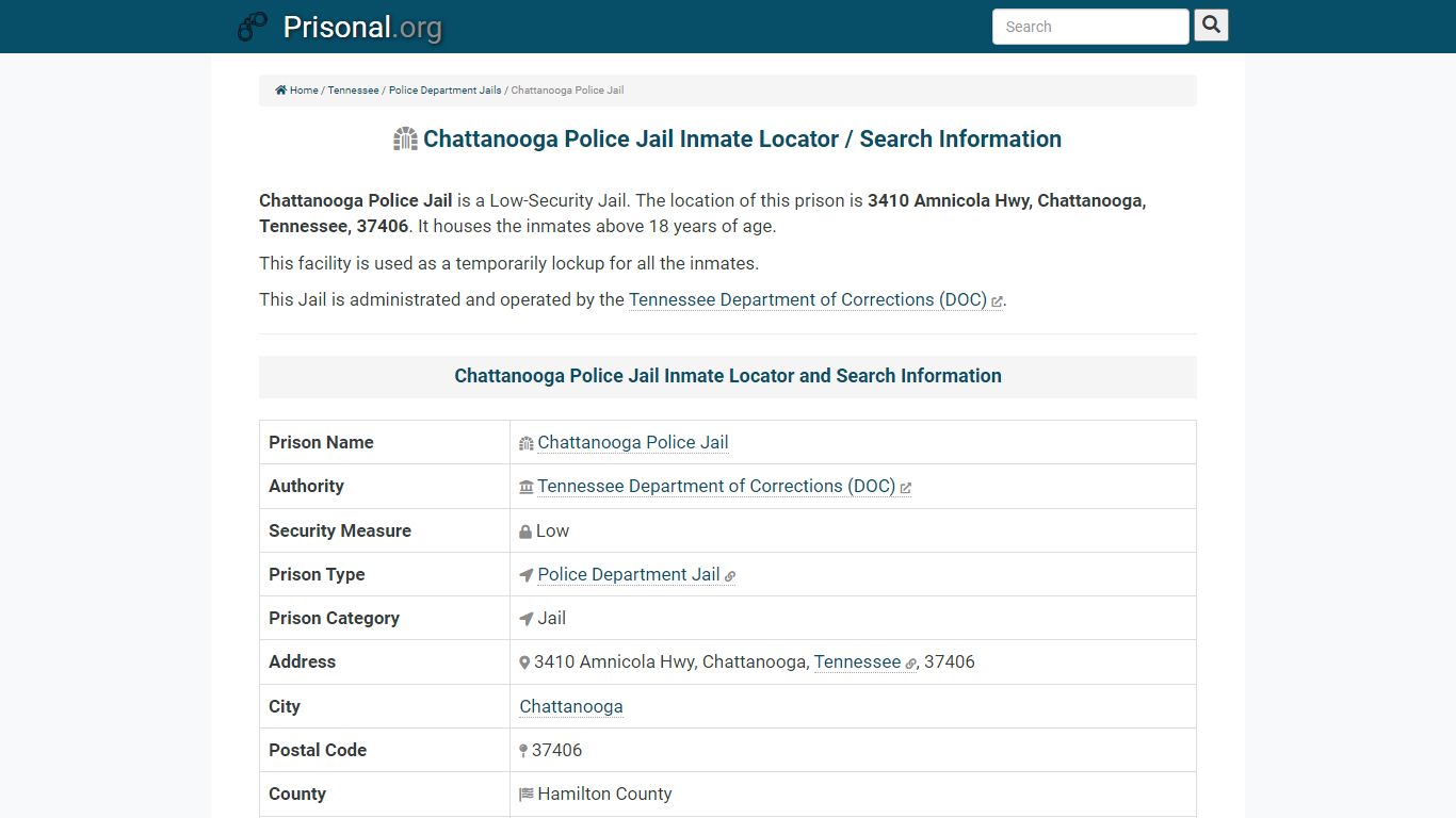 Chattanooga Police Jail-Inmate Locator/Search Info, Phone ...